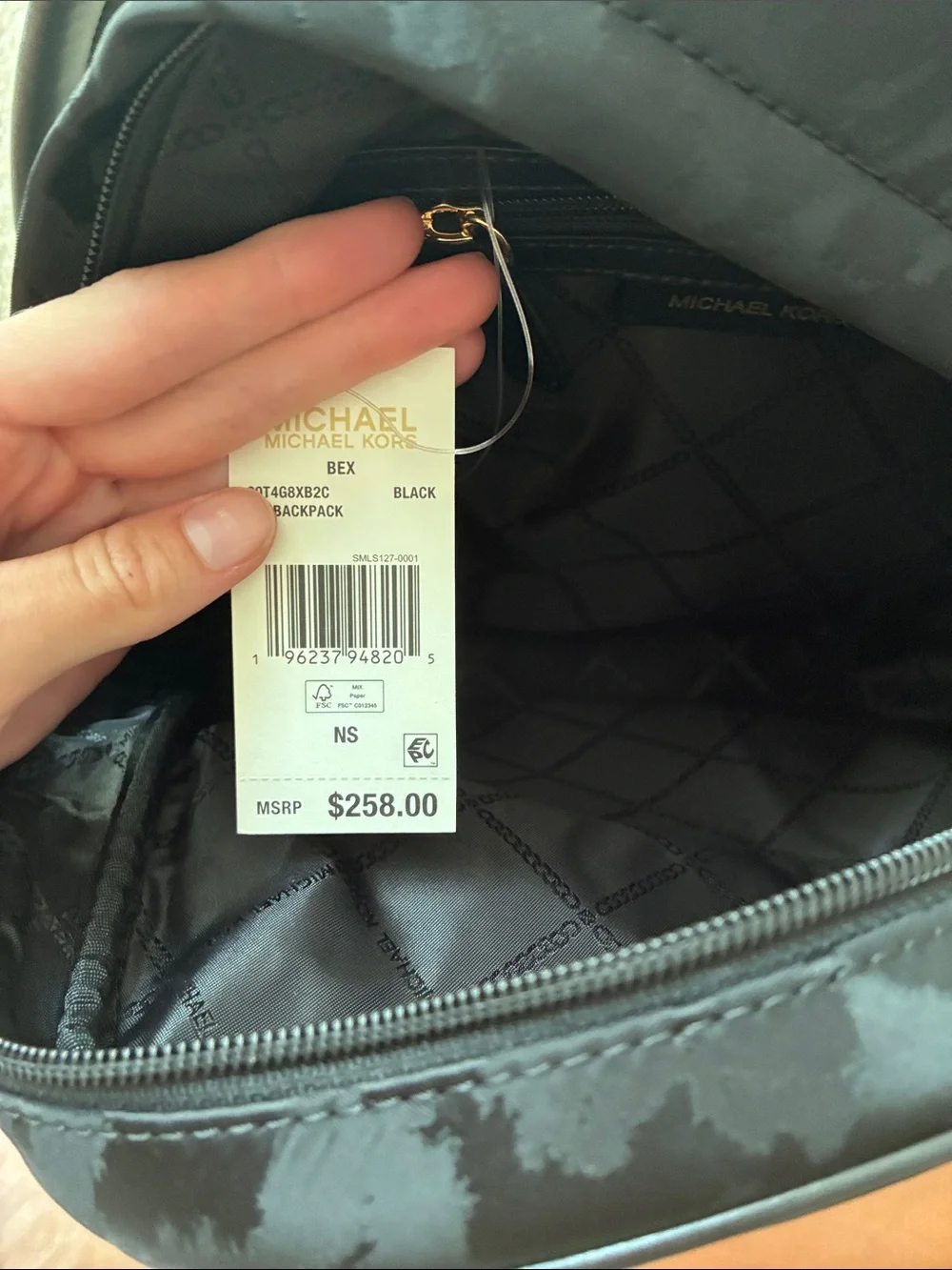 Michael Kors Black Patterned Jet Set Backpack with Gold Hardware